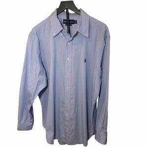 Ralph Lauren Classic fit blue white pink stripe dress shirt.  Size 17 1/2, 34/35